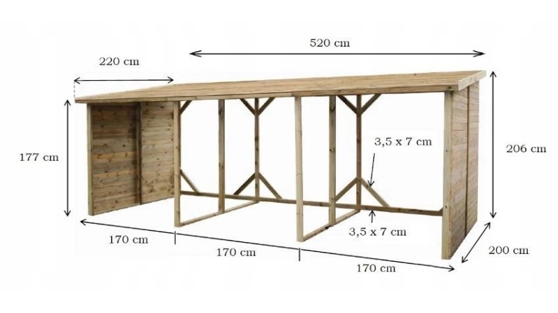 Leñero 20 m3 - 5.2x2 m - H.2.06 m - Impregnado