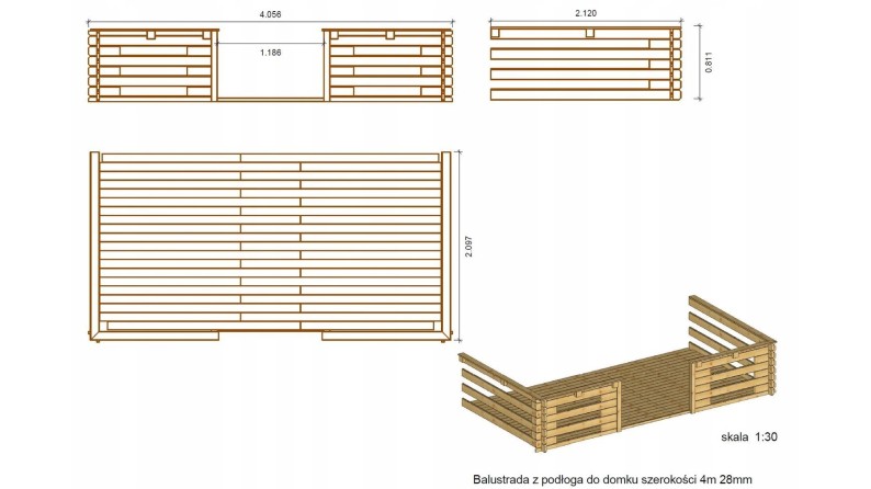 Terraza de jardín 4x2 m - Color marrón - Impregnada