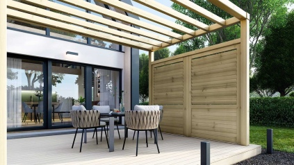 Valla, panel de madera con lamas, set – impregnado en verde