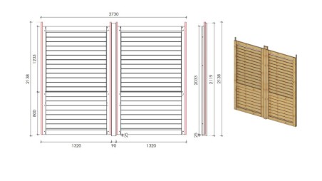 Valla, panel de madera con lamas, set – impregnado en verde