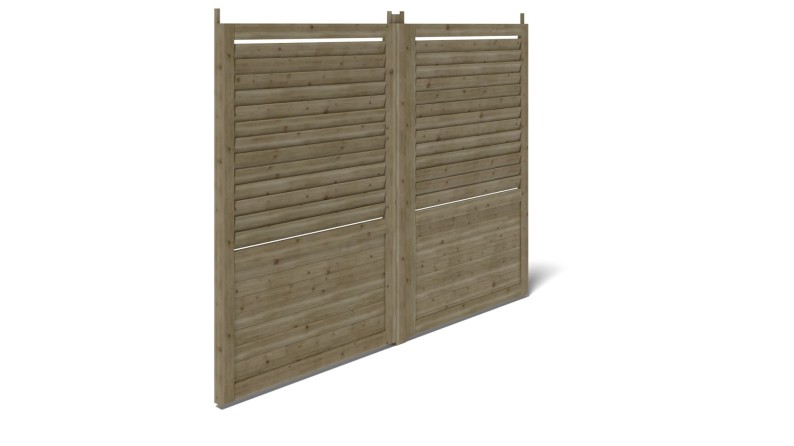Valla, panel de madera con lamas, set – impregnado en verde