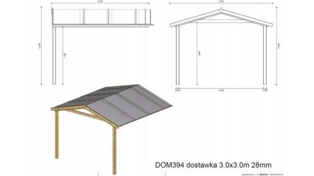 Alero de terraza 3x3 m -Impregnado