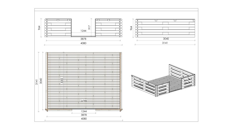 Terraza de jardín 4x3 m - Color natural