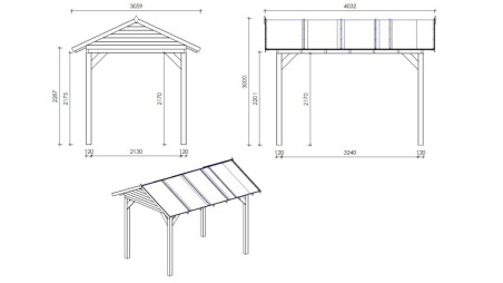 Pérgola de jardín 4.04x3.06 m - Impregnada