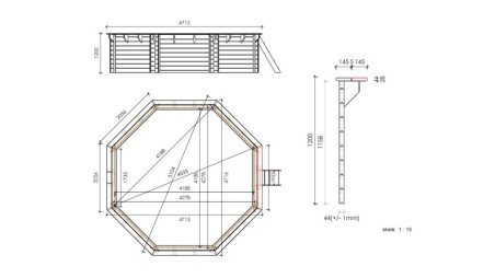 Piscina de madera 4.71x4.72 - H.1.2 m autoportante