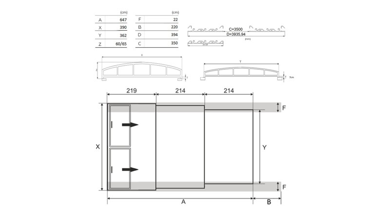 Cobertor de piscina Skyline - 6.47x3.5 m - Policarbonato celular de 8 mm - Color Antracita RAL7016