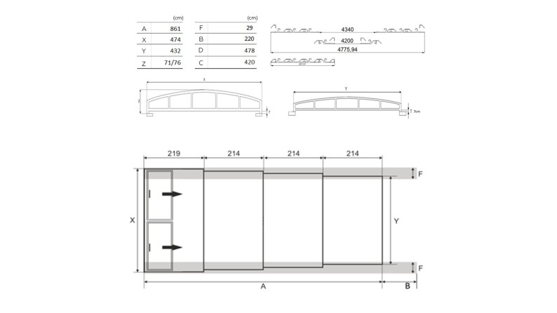 Cobertor de piscina Skyline - 8.61x4.2 m - Policarbonato celular de 8 mm - Color Antracita RAL7016