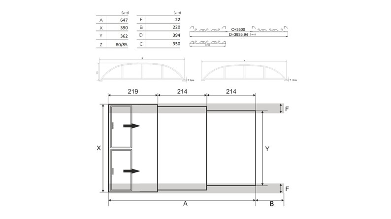 Cobertor de piscina Horizon - 6.47x3.5 m - Policarbonato compacto de 3 mm - Color Gris Ral7037