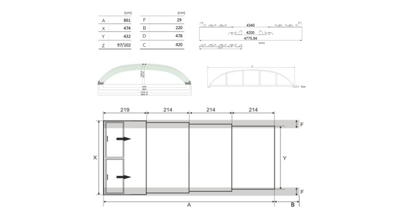 Cobertor de piscina Horizon - 8.61x4.2 m - Policarbonato compacto de 3 mm - Color Gris Ral7037