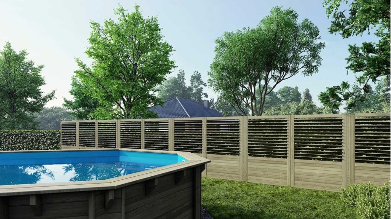 Valla, panel de madera con lamas, set – impregnado en marrón