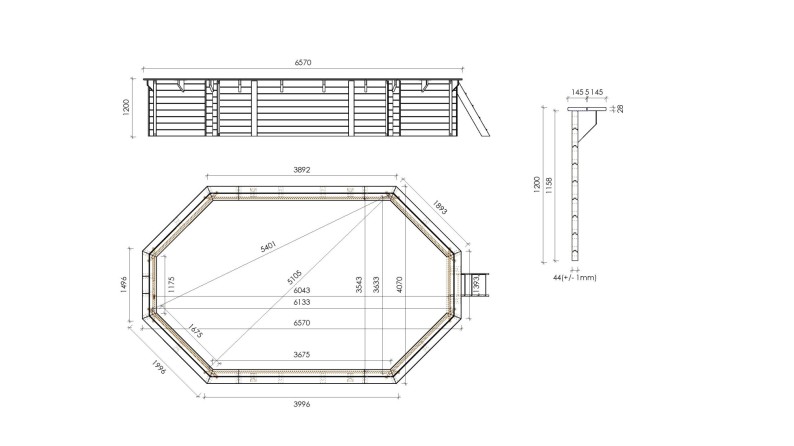 Piscina de madera 6.57x4.07 - H.1.2 m vigas a encastrar