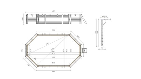 Piscina de madera 6.57x4.07 - H.1.2 m con marco de acero