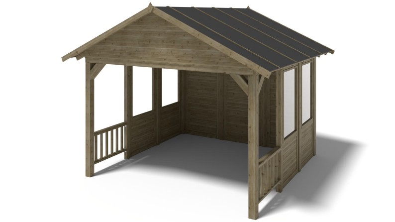 Pérgola de jardín 4.04x4.04 m con paneles - Impregnada