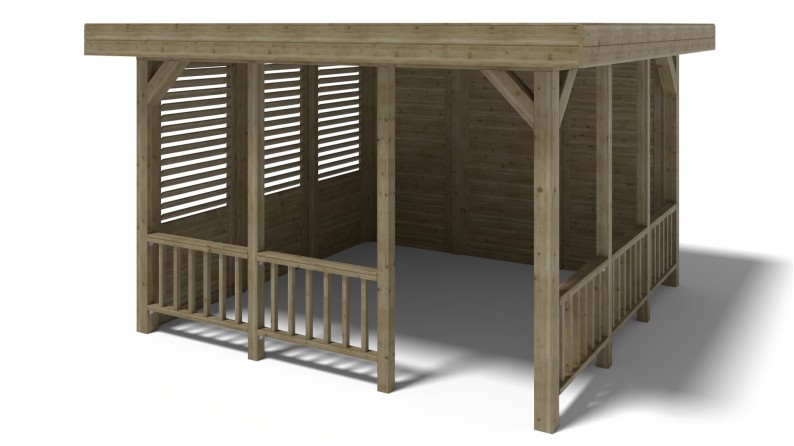 Pérgola de jardín 4.04x4.04 m con paneles - Impregnada