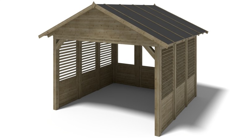 Pérgola de jardín 4.04x4.04 m con paneles - Impregnada