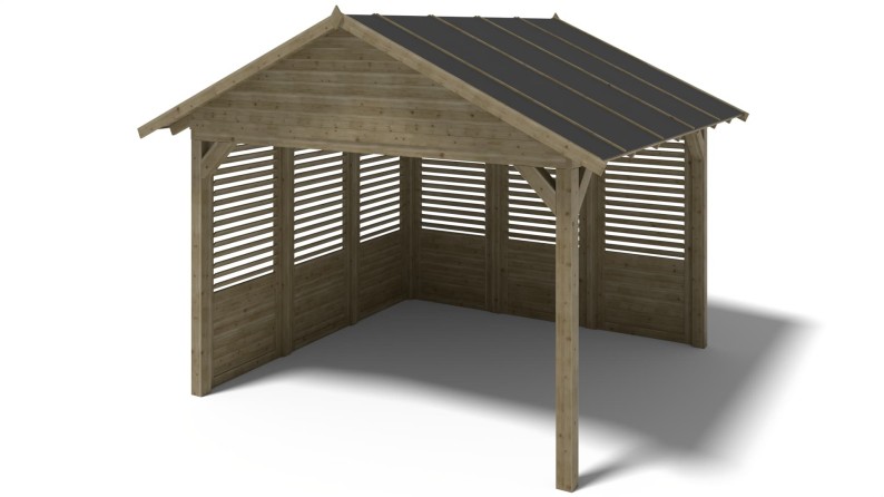 Pérgola de jardín 4.04x4.04 m con paneles - Impregnada