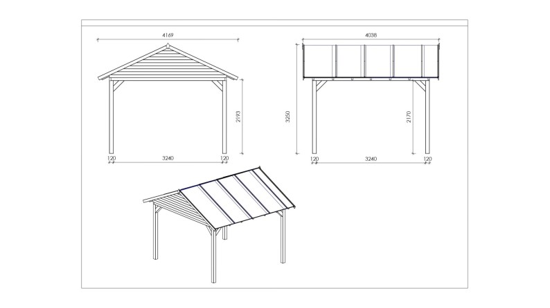 Pérgola de jardín 4.04x4.04 m con paneles - Impregnada