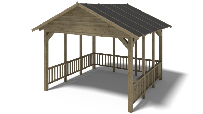 Pérgola de jardín 4.04x4.04 m con paneles - Impregnada