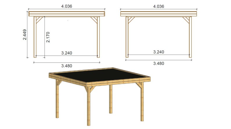 Pérgola de jardín 4.04x4.04 m con paneles - Impregnada