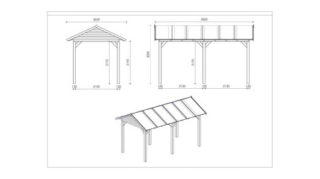 Pérgola de jardín 5x3.06 m con paneles - Impregnada
