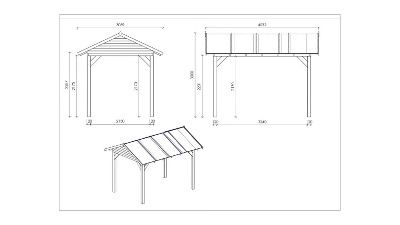 Pérgola de jardín 4.04x3.06 m con paneles - Impregnada