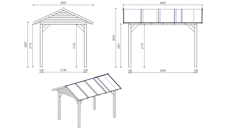 Pérgola de jardín 4.04x3.06 m con paneles - Impregnada