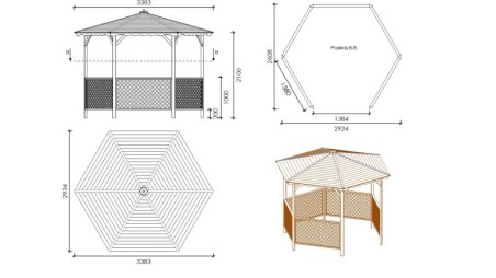 Pérgola de jardín, cenador parasol 3.38x2.79 m - Impregnada