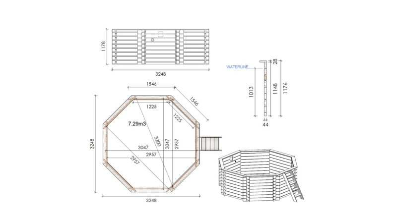 Piscina de madera Coral 3.25x3.25 - H.1.18 m autoportante