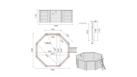 Piscina de madera Coral 3.25x3.25 - H.1.18 m autoportante