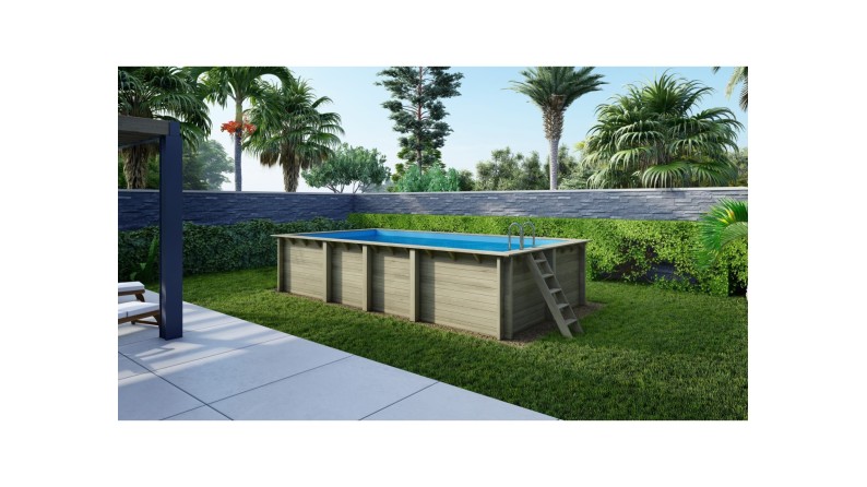 Piscina de madera Aqua 7x3.75 - H.1.45 m con marco de acero