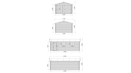 Garaje de madera 21 m2 - 3.5x6 m - 28 mm - Color: marrón Impregnado