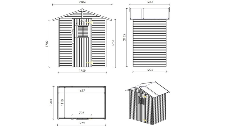 Caseta de jardín de madera 2.17 m2 - 1.77x1.23 m - 16 mm - Impregnada