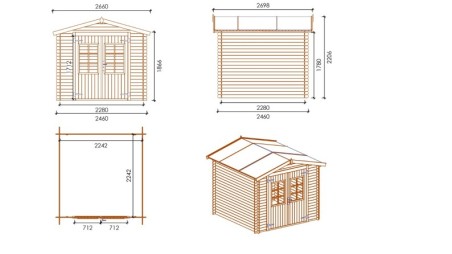 Caseta de jardin de madera 6.05 m2 - 2.46x2.46 m - 19 mm  