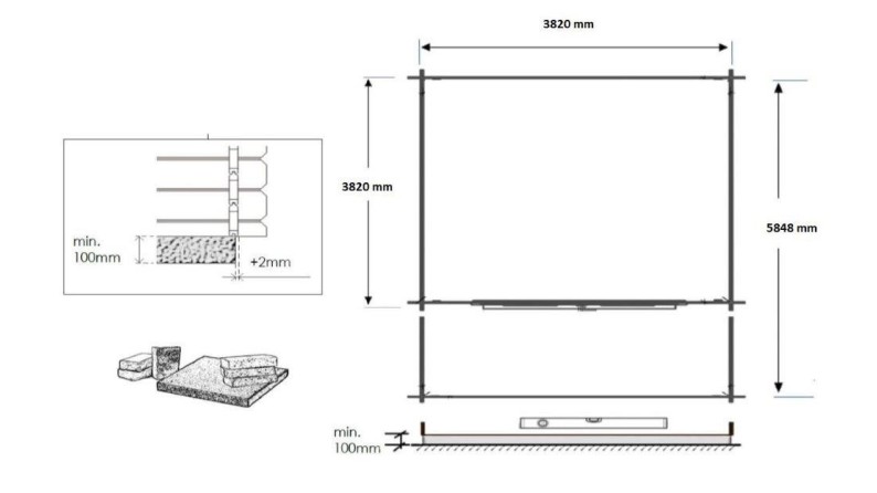 Caseta de jardín de madera-4x4 m - 24 m2 con terraza- Impregnada