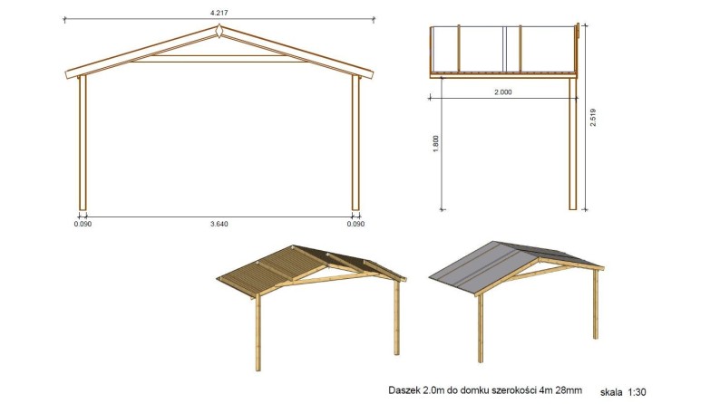 Caseta de jardín de madera-4x4 m - 24 m2 con terraza- Impregnada