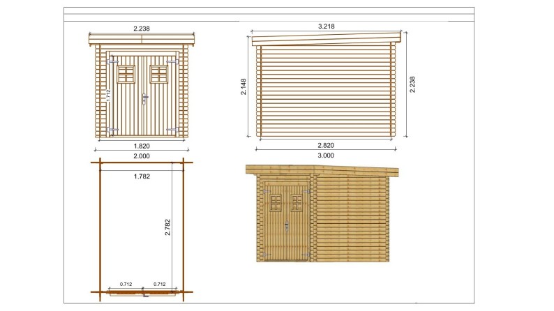 Caseta de jardín de madera 6 m2 - 2x3 m - 19 mm - impregnada