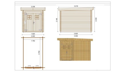 Caseta de jardín de madera 6 m2 - 2x3 m - 19 mm - impregnada