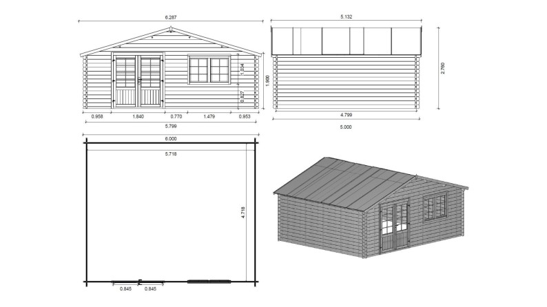 Caseta de jardín de madera 30 m2 - 6x5 m - 40 mm