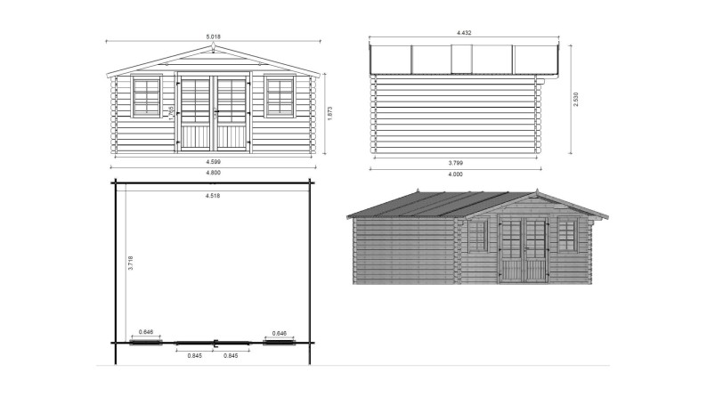 Caseta de jardín de madera 19.2 m2 - 4.8x4 m - 40 mm