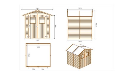 Caseta de jardín de madera 3.46 m2 - 1.9x1.82 m - 12.5 mm - Impregnada
