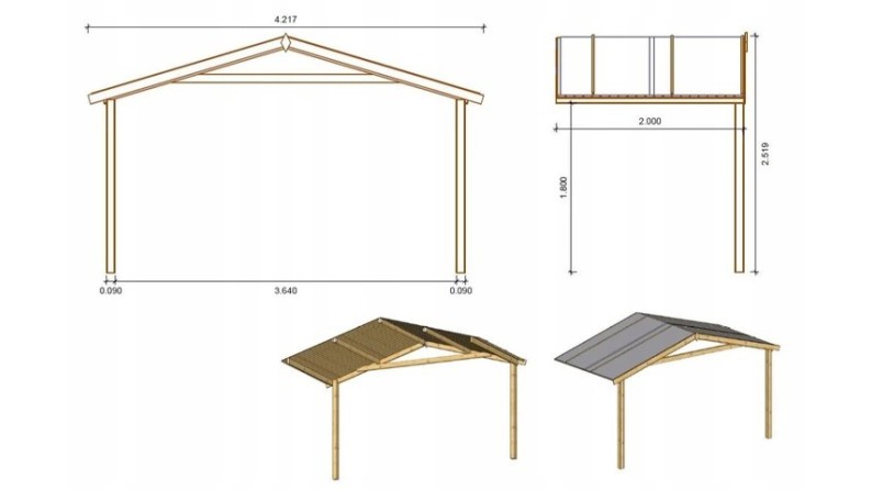 Caseta de jardín de madera-4x3 m - 20 m2 con terraza