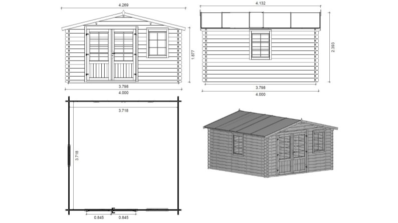Caseta de jardín de madera 16 m2 - 4x4 m - 40 mm