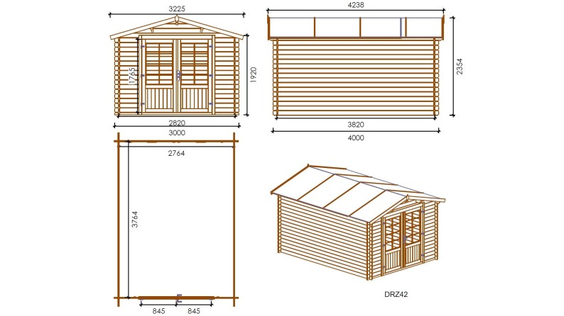 Caseta de jardín de madera 12 m2 - 3x4 m - 28 mm