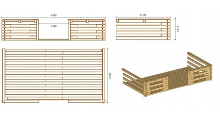 Caseta de jardín de madera-4x3 m - 20 m2 con terraza
