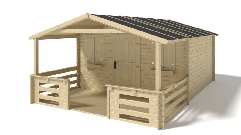 Caseta de jardín de madera-4x4 m - 24 m2 con terraza