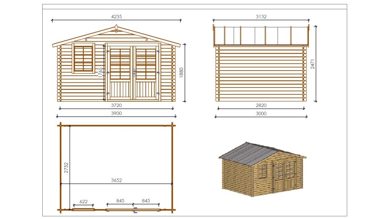 Caseta de jardín de madera 11.7 m2 - 3.9x3 m - 34 mm