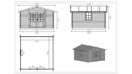 Caseta de jardín de madera 15.2 m2 - 3.9x3.9 m - 34 mm - impregnada