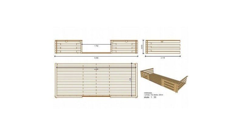 Caseta de jardín de madera-5x3 m - 35 m2 con terraza