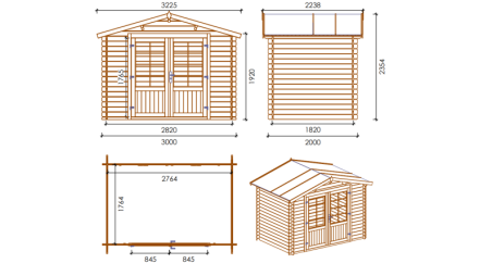 Caseta de jardin de madera 6 m2 - 3x2 m - 28 mm  