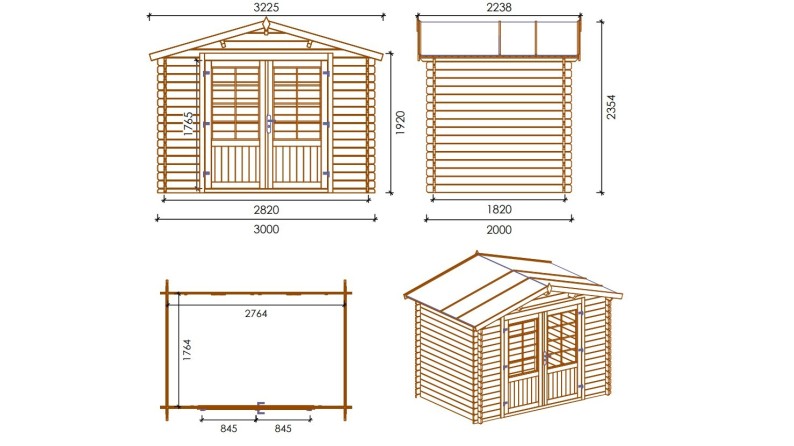 Caseta de jardín de madera-3x2 m - 15 m2 con terraza